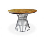 Rustic Mango Wood Wire Base Bistro 4 Seater Round Dining Table