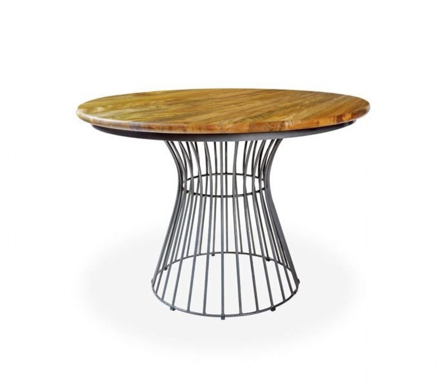 Rustic Mango Wood Wire Base Bistro 4 Seater Round Dining Table