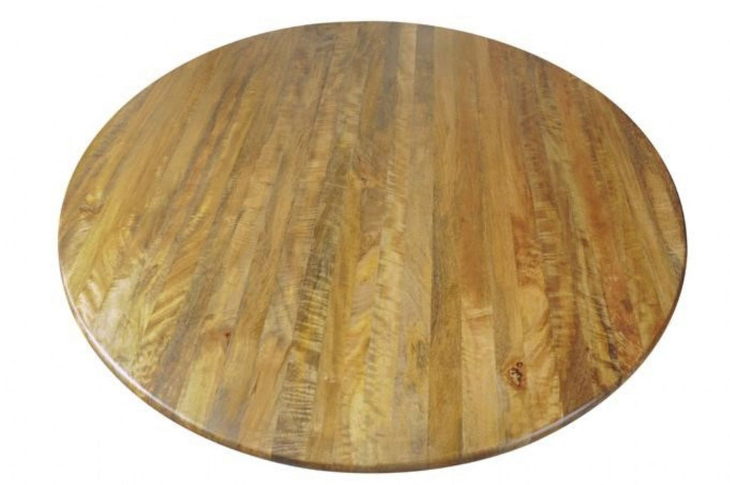 Rustic Mango Wood Wire Base Bistro 4 Seater Round Dining Table - Home Furniture Interiors