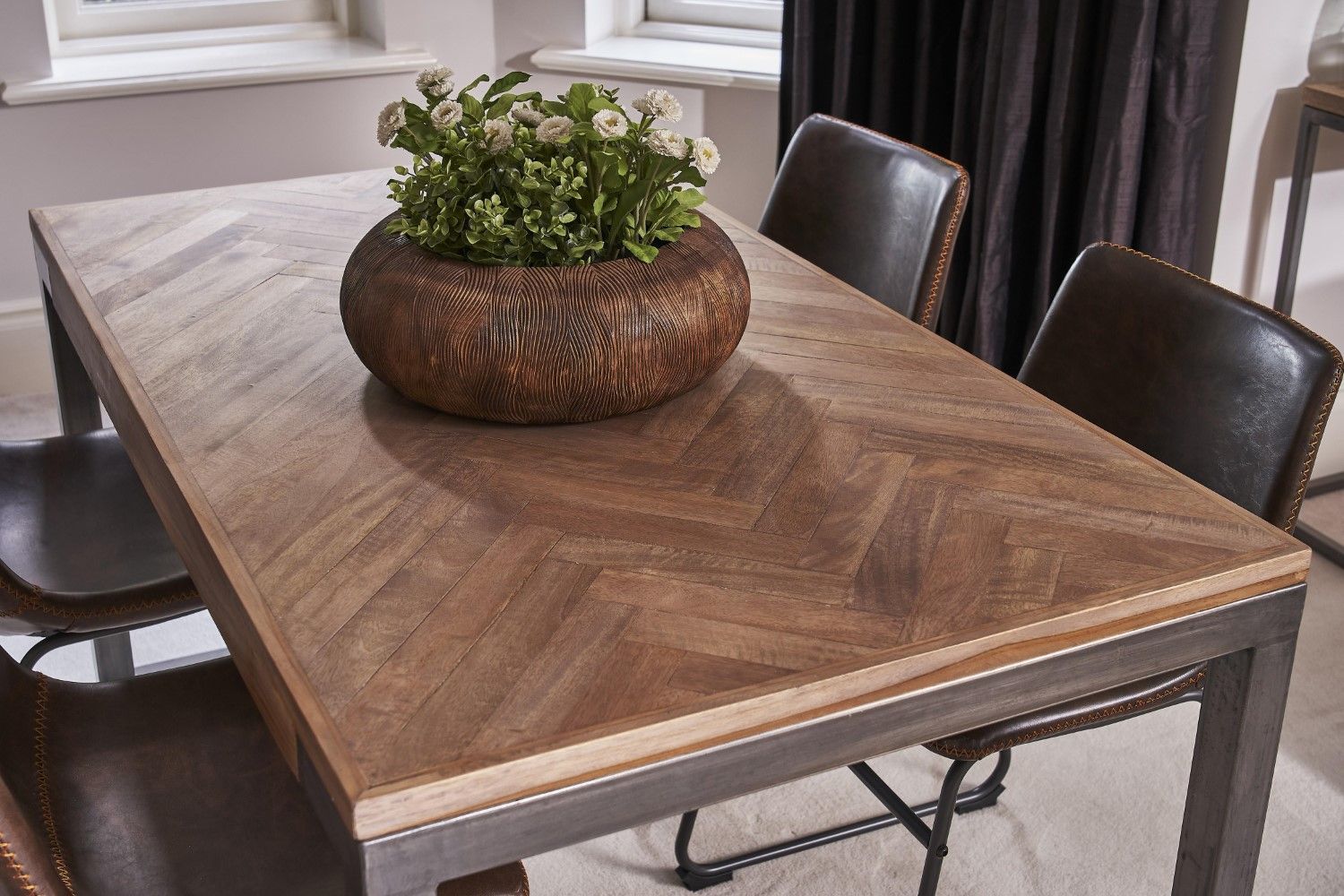 Industrial Style Brown Mango Wood Top 4 Seater Rectangular Dining Table