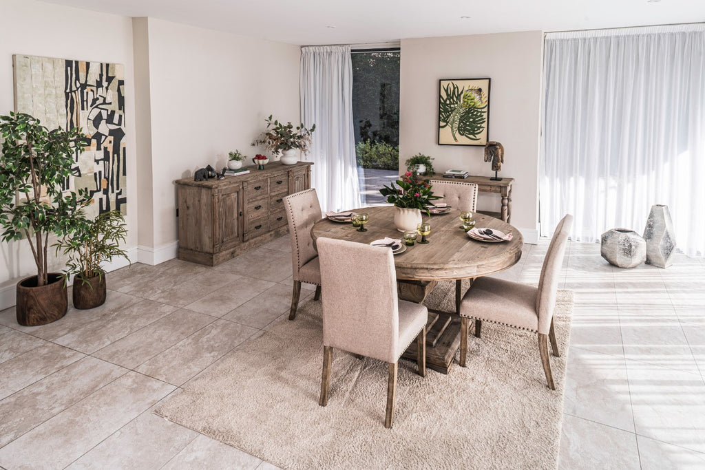 Modern Weathered Reclaimed Wood 4 Seater Round Dining Table 150cm