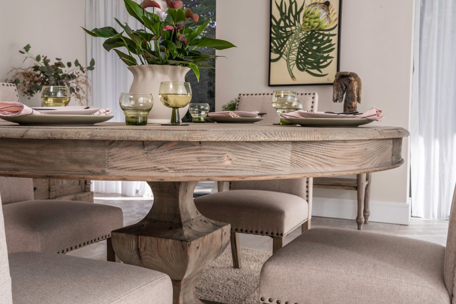 Modern Weathered Reclaimed Wood 4 Seater Round Dining Table 150cm - Home Furniture Interiors