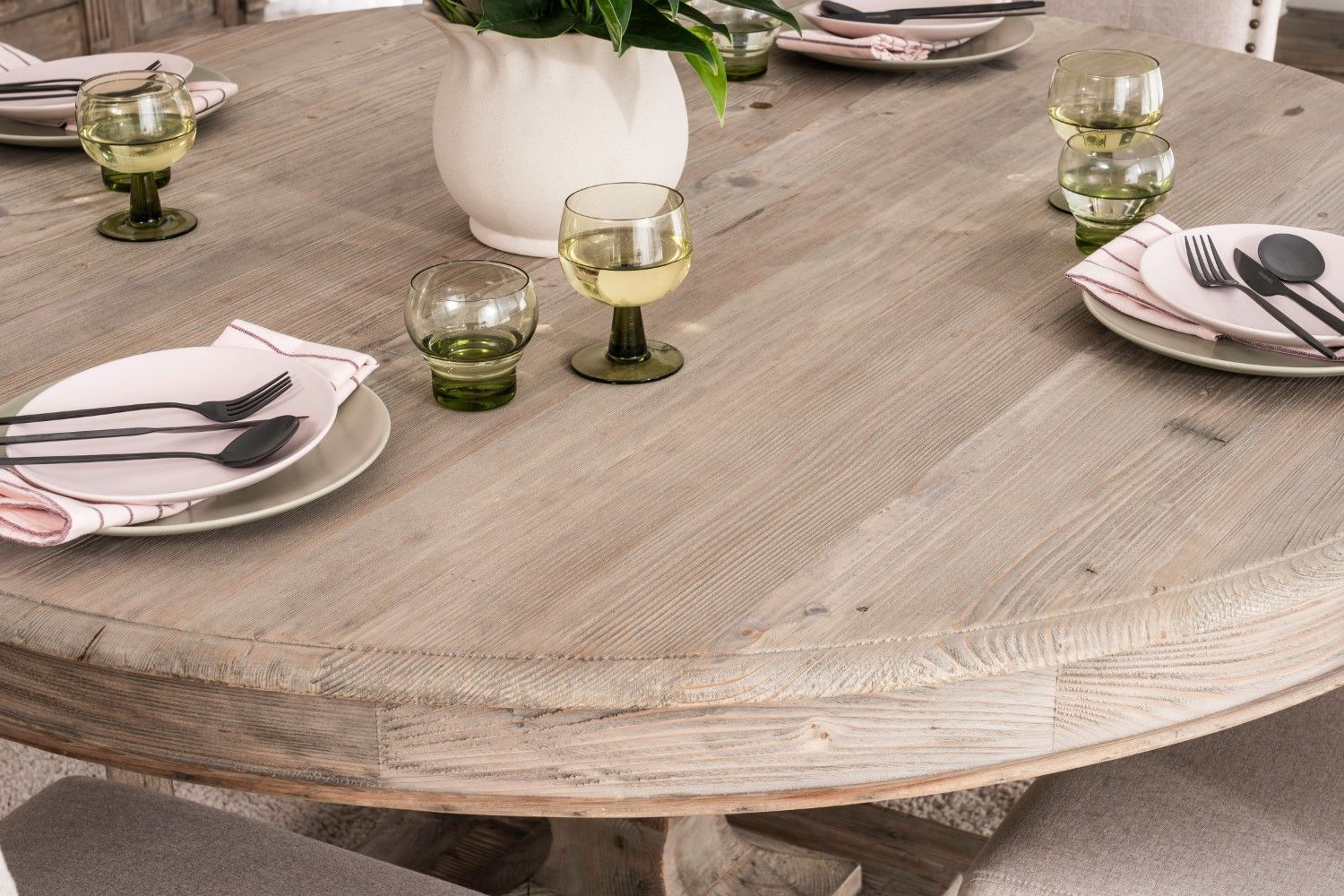 Modern Weathered Reclaimed Wood 4 Seater Round Dining Table 150cm - Home Furniture Interiors