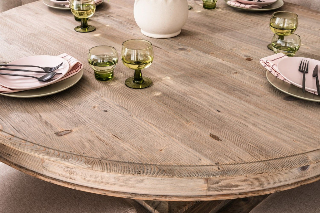 Modern Weathered Reclaimed Wood 4 Seater Round Dining Table 150cm - Home Furniture Interiors