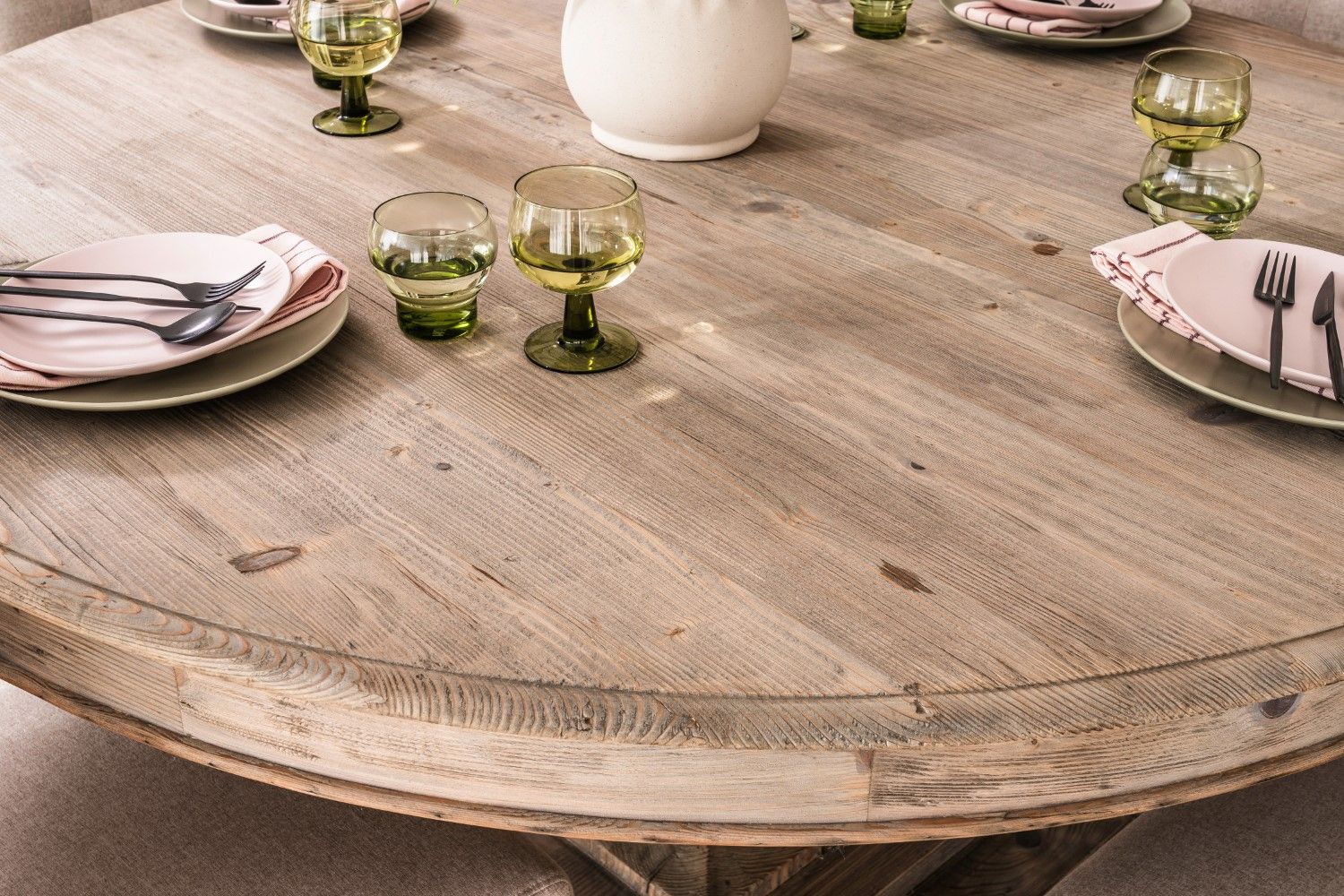Modern Weathered Reclaimed Wood 4 Seater Round Dining Table 150cm - Home Furniture Interiors