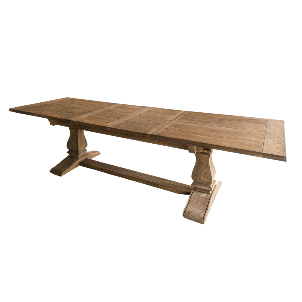 Traditional Oak Rectangular Extending Dining Table with Double Pedestal Base - Home Furniture Interiors