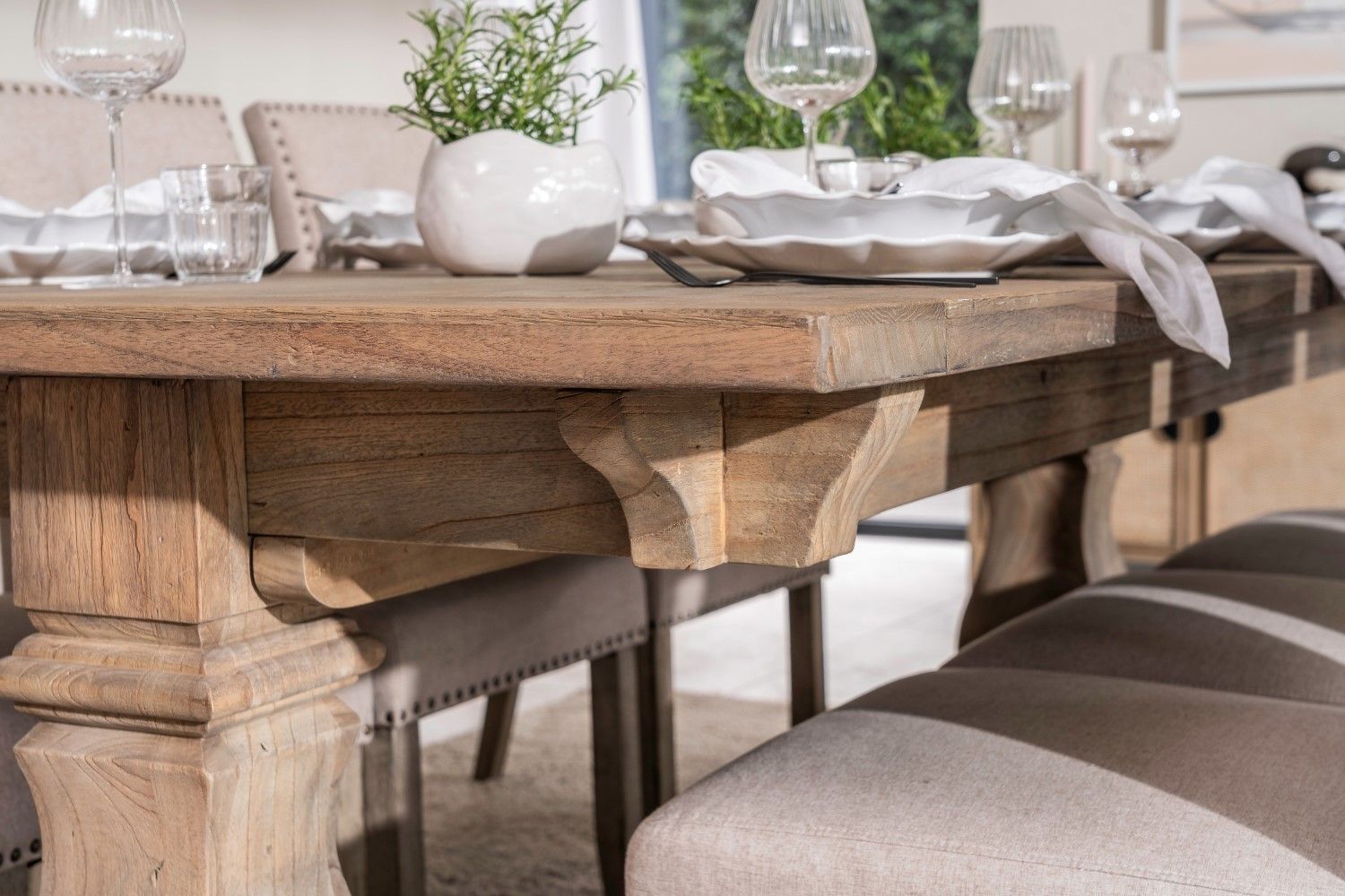 Traditional Oak Rectangular Extending Dining Table with Double Pedestal Base - Home Furniture Interiors