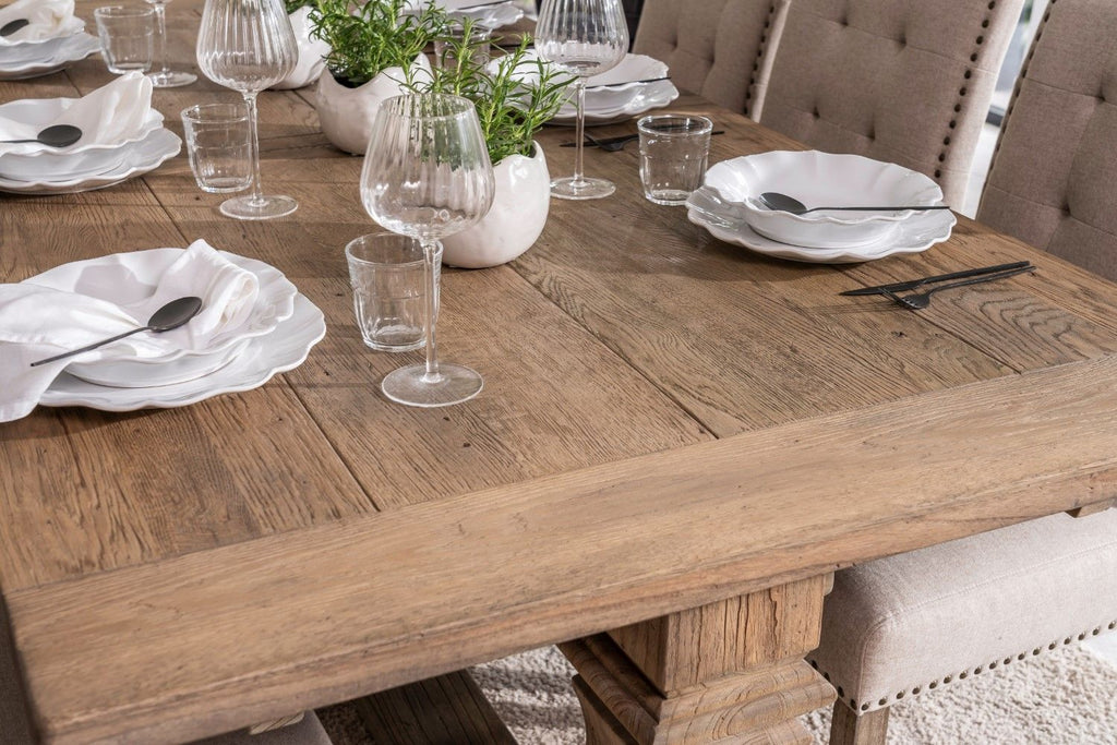 Traditional Oak Rectangular Extending Dining Table with Double Pedestal Base - Home Furniture Interiors