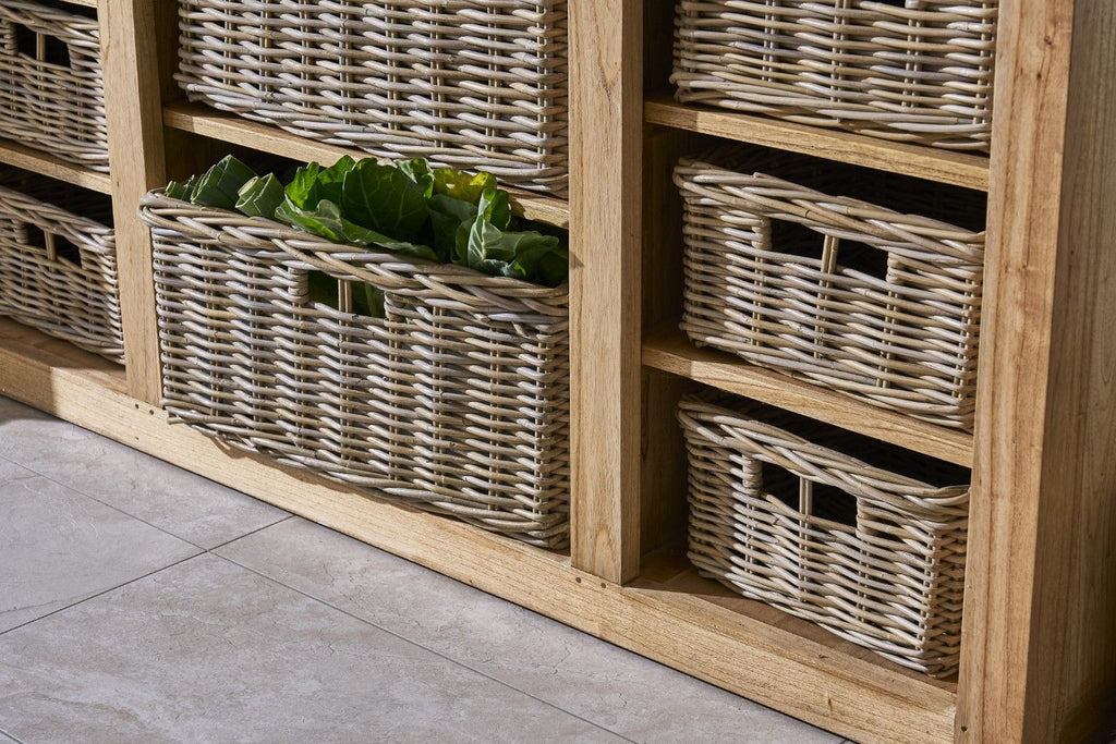 Modern Beige Solid Wood Kitchen Island with Wicker Storage - Home Furniture Interiors
