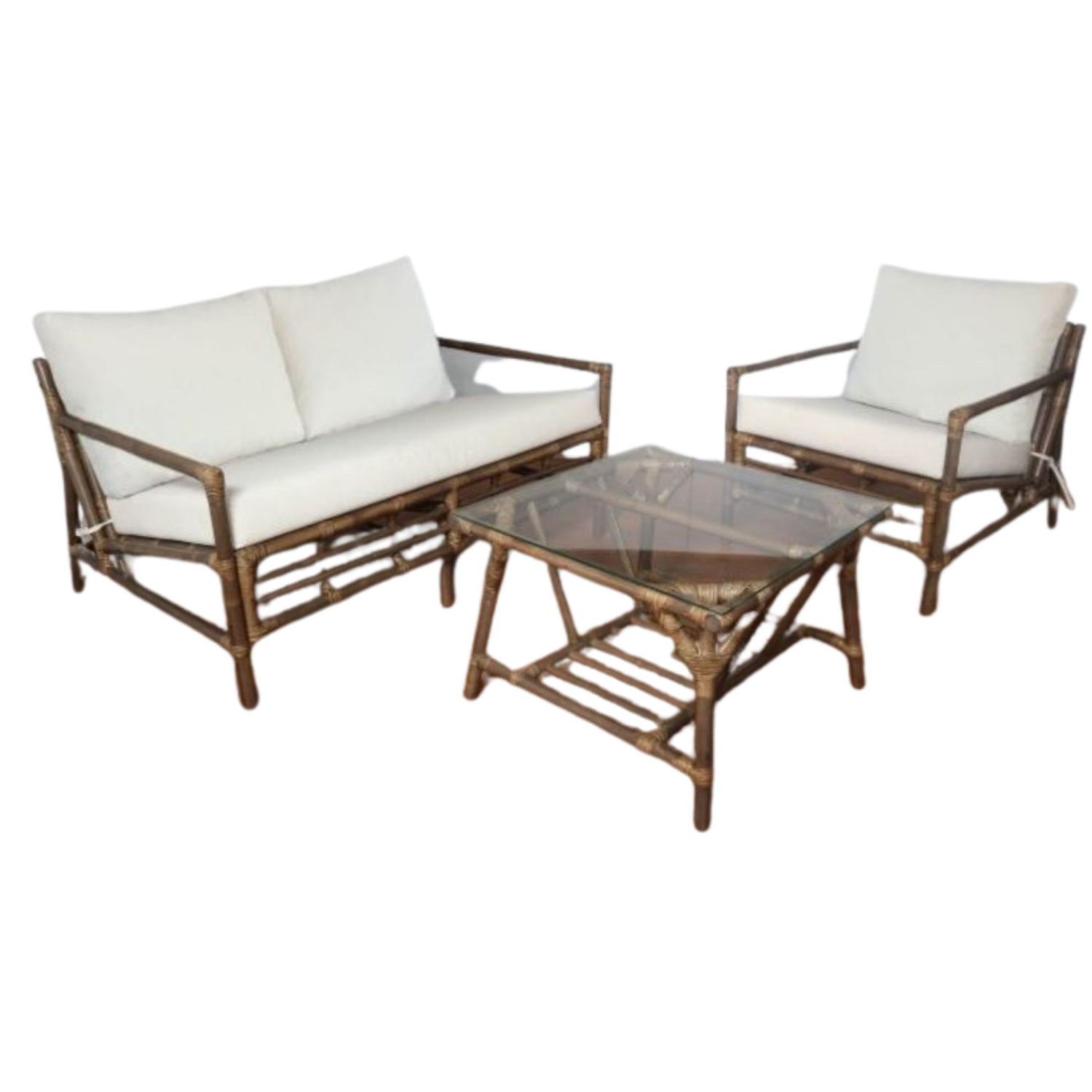 Soil Brown Bamboo 2 Seater Garden Sofa Set with Coffee Table
