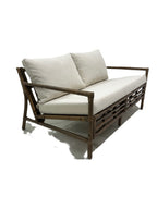 Garden Brown Bamboo 2 Seater Lounge Sofa with White Canvas Cushions - Home Furniture Interiors