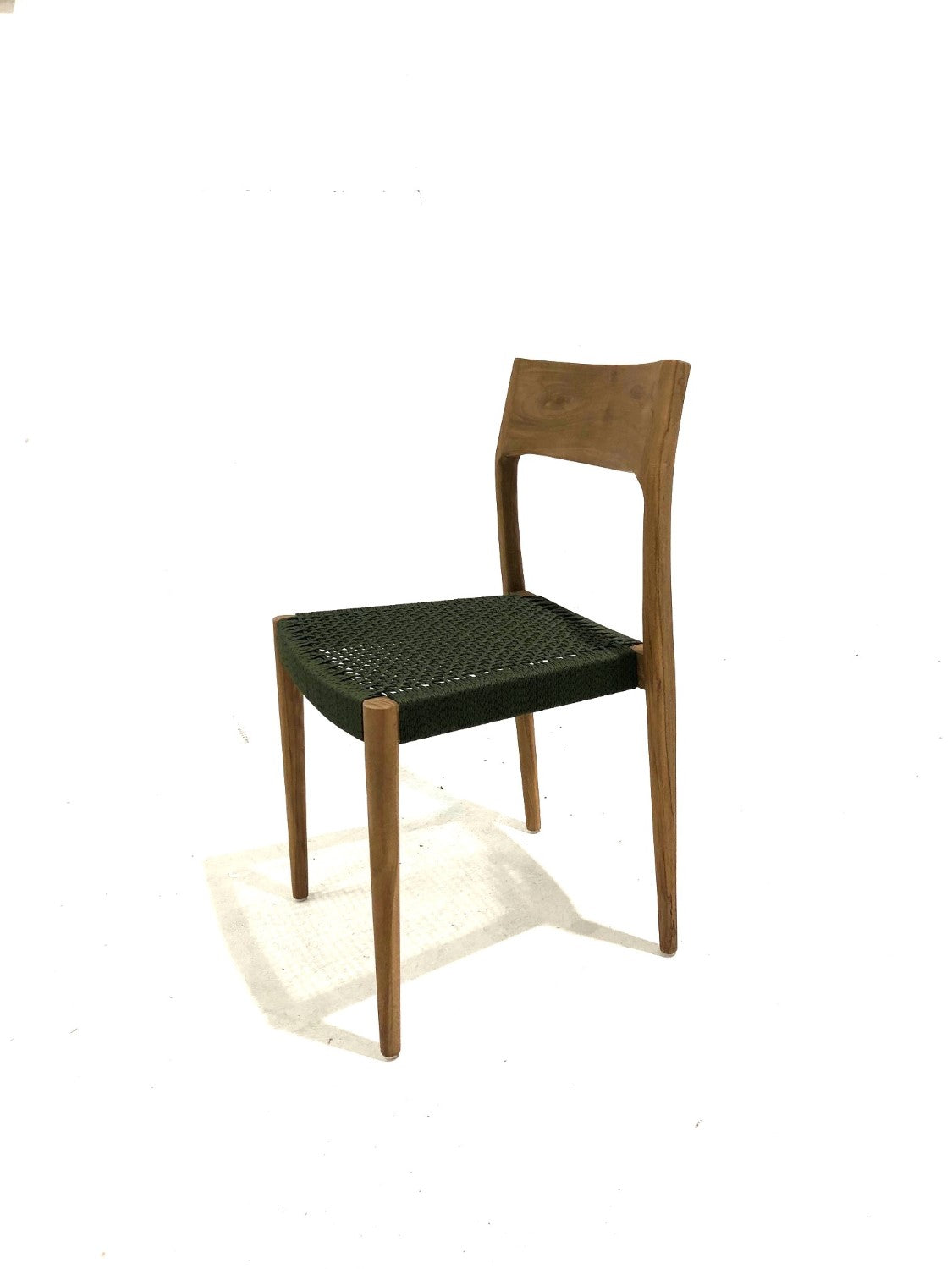 Modern Teak Garden Stacking Chair with Handwoven Green Rope Seat