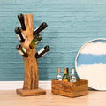Vintage Natural Teak Root Freestanding Six Bottle Wine Rack - Home Furniture Interiors