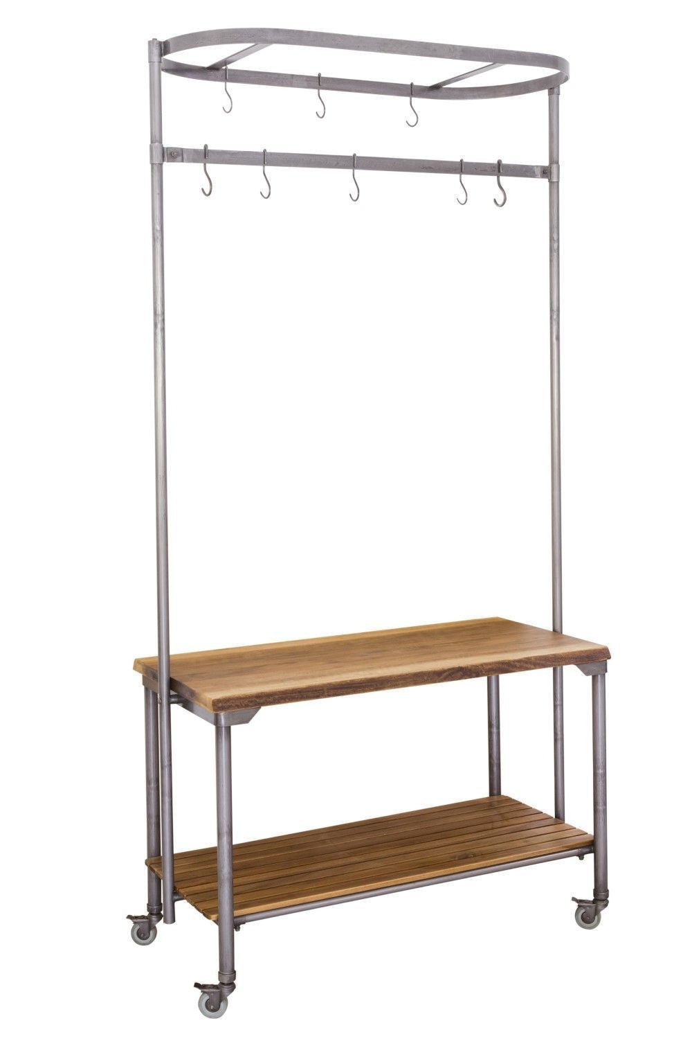 Industrial Grey Mango Wood Kitchen Island with Pot Rack