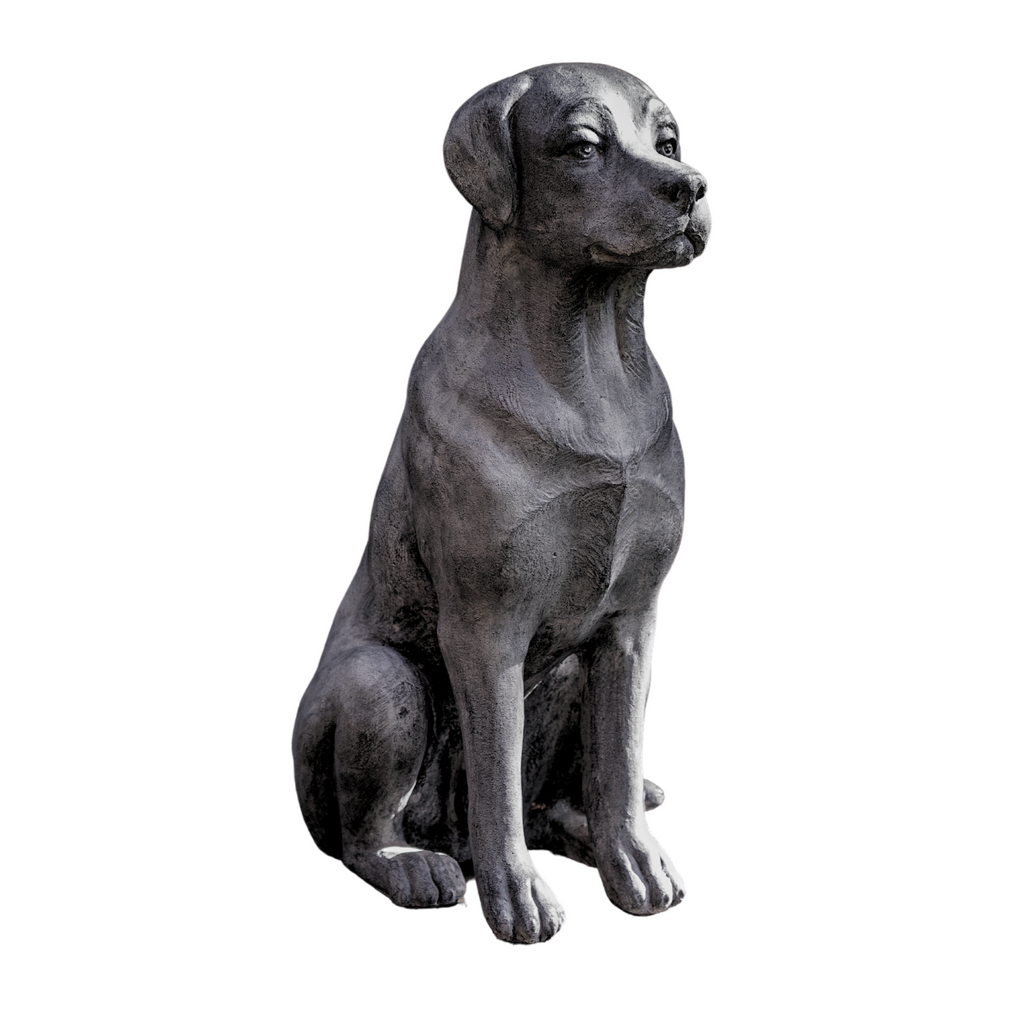 Large Weathered Stone Finish Outdoor Labrador Sculpture - Home Furniture Interiors