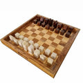 Natural Mango Wood Chess Ottoman Tray with Handcrafted Teak Pieces