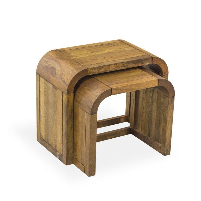 Modern Curved Solid Mango Wood Nesting Tables with Rounded Corners ...