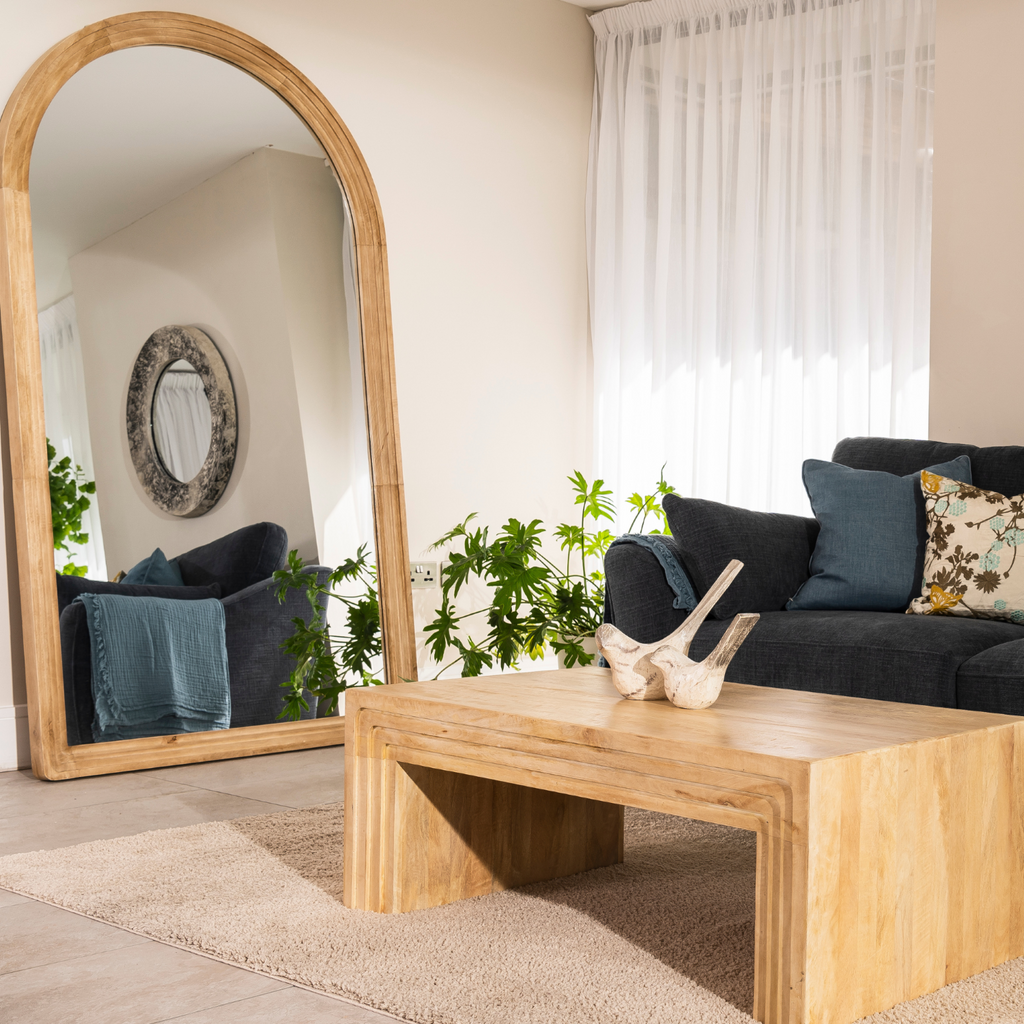 Modern Style Solid Mango Wood Extra Large Arched Decorative Mirror