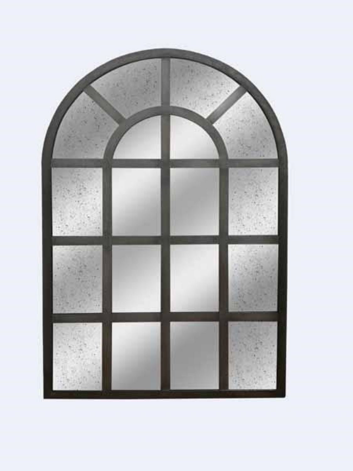Vintage Large Arched Black Framed Wall Mirror with Distressed Glass