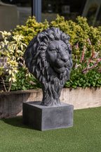 Regal Textured Lion Garden Ornament on Square Plinth