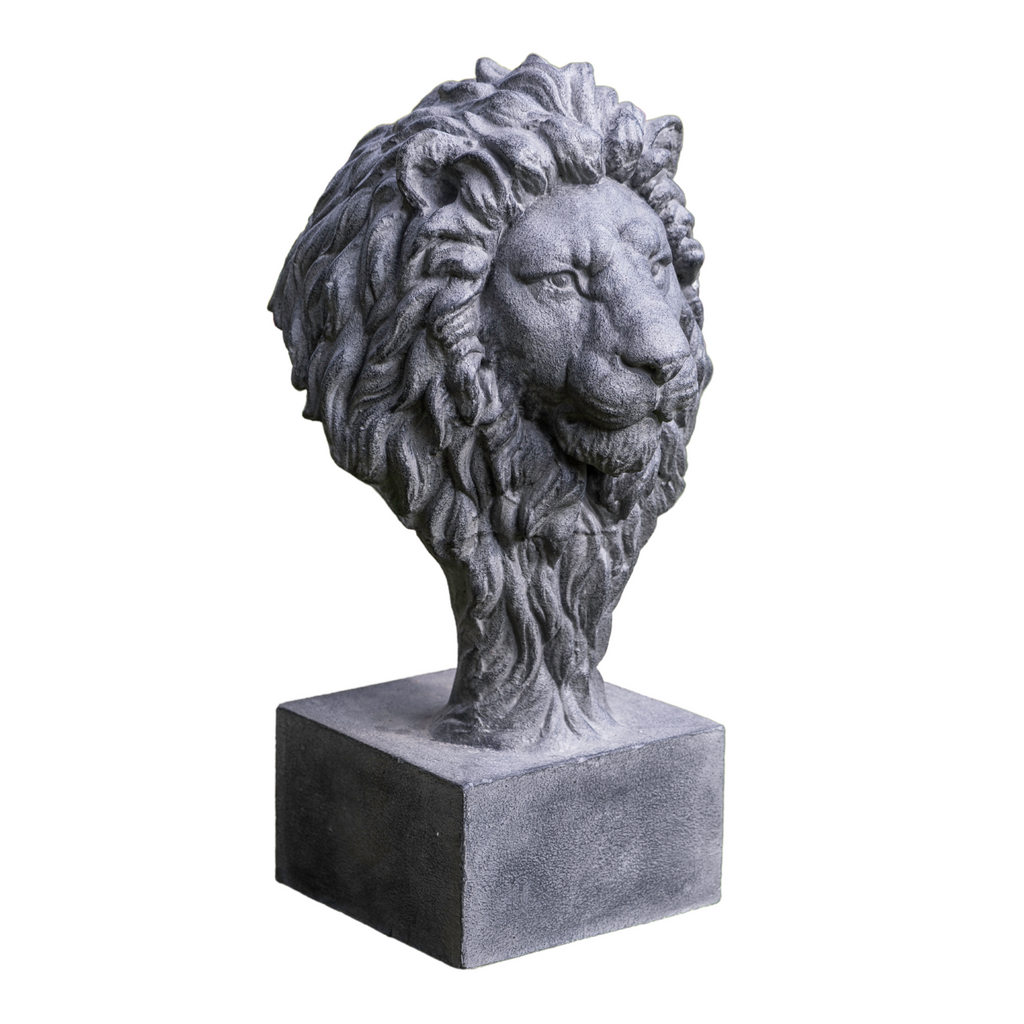 Regal Textured Lion Garden Ornament on Square Plinth - Home Furniture Interiors