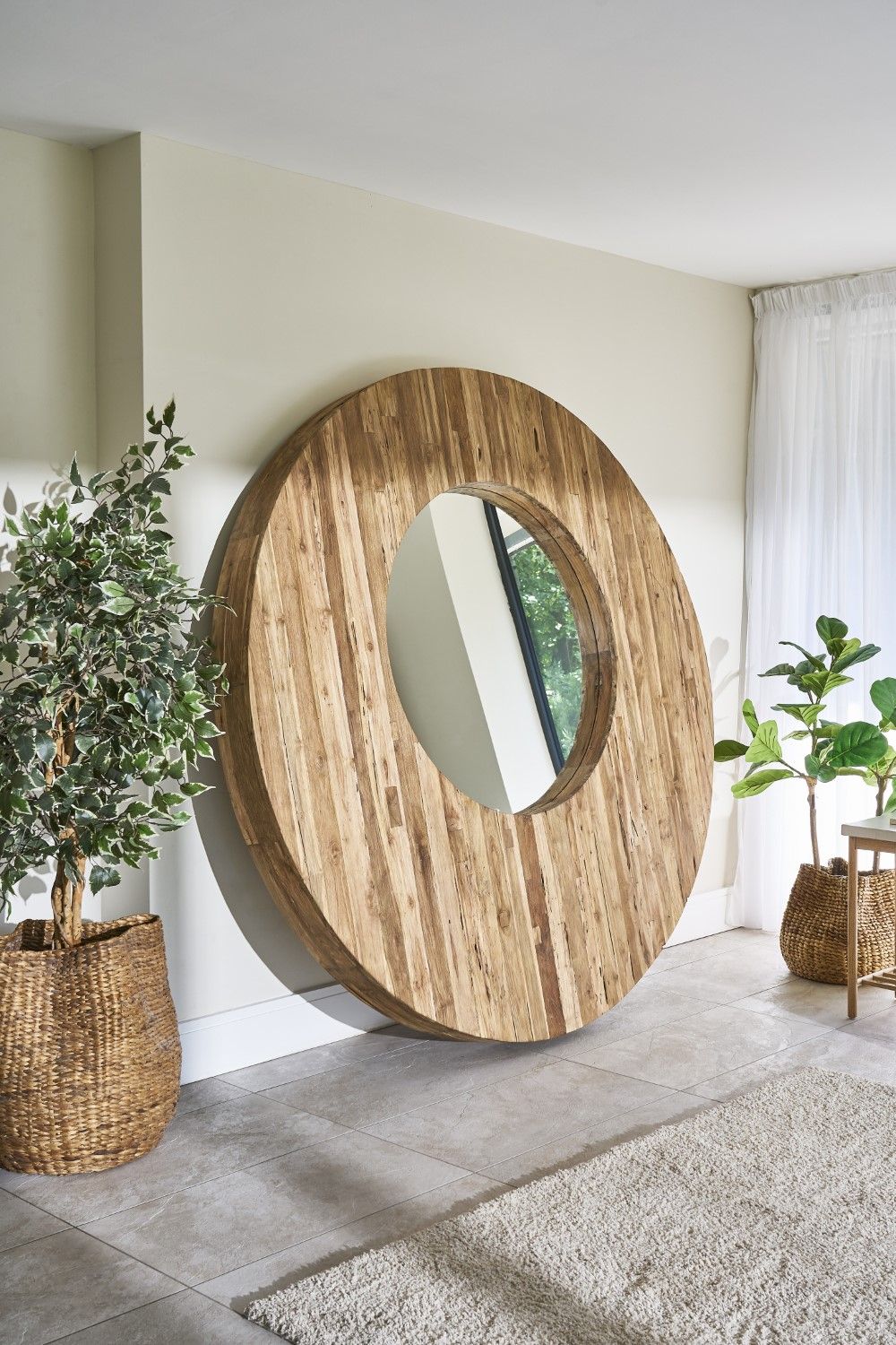 Rustic Mammoth Wood Large Round Wall Mirror 200 x 200cm