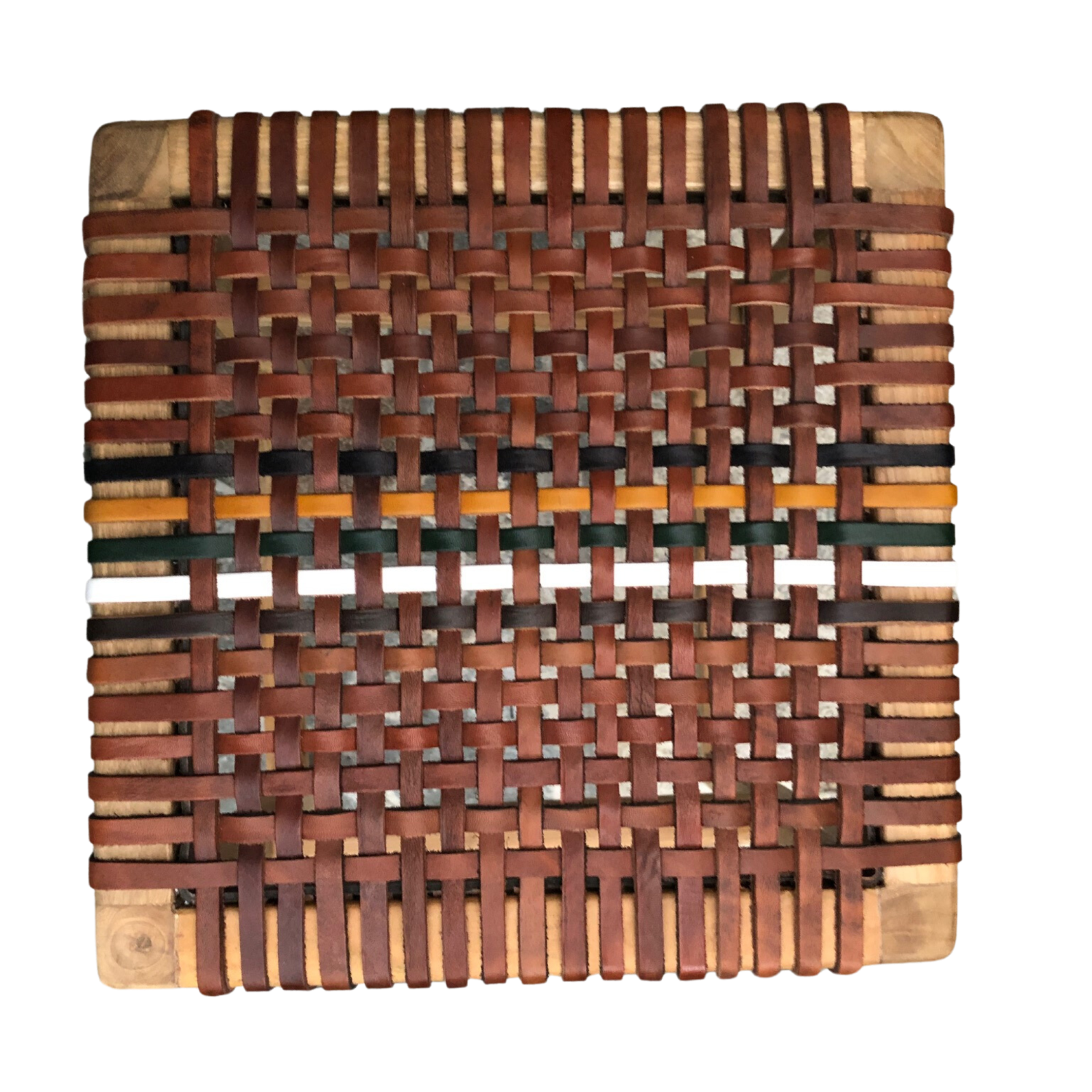 Boho Chic Natural Leather and Teak Counter Stool in Multi Stripe - Home Furniture Interiors