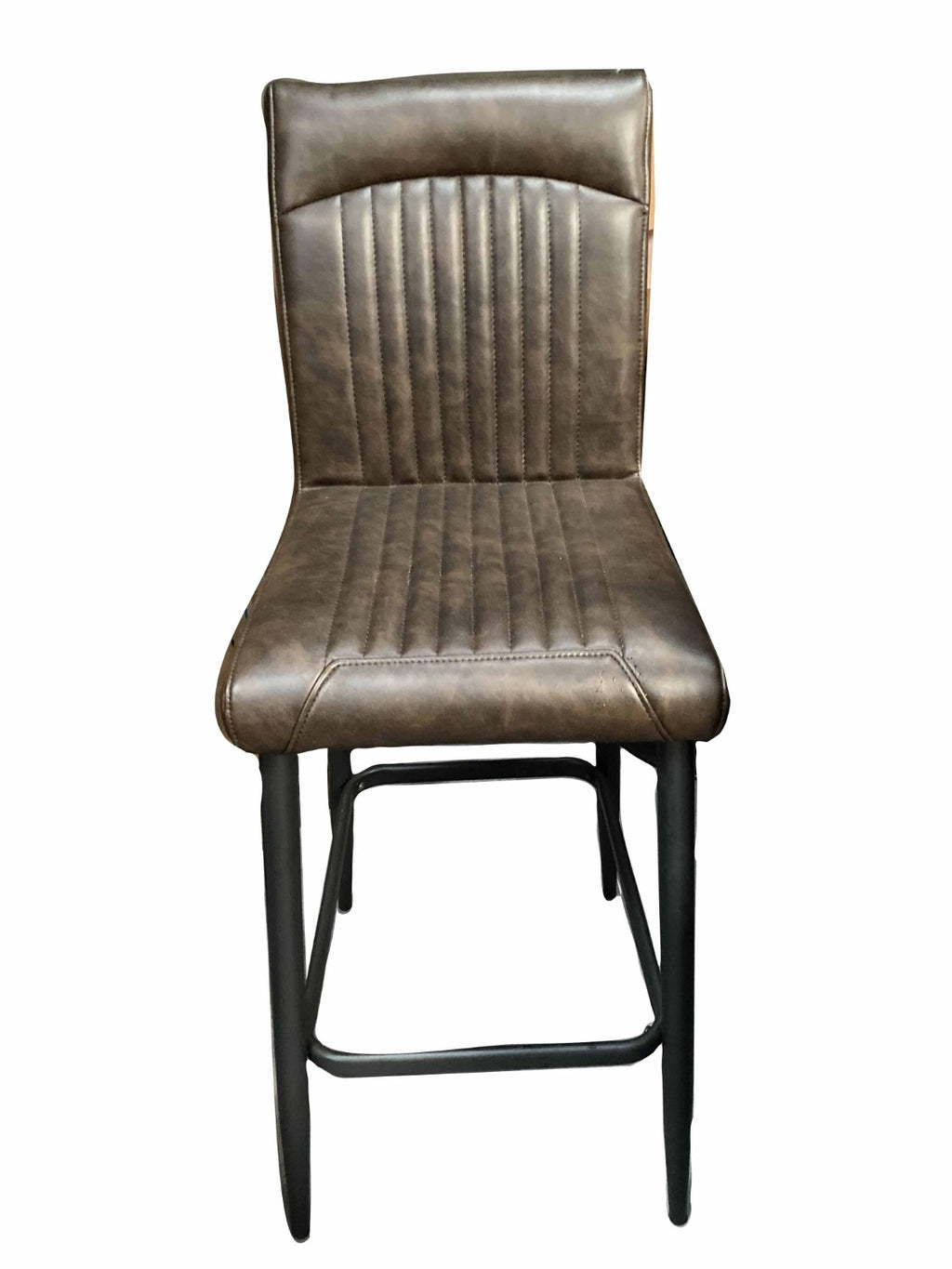 Brown Vegan Leather Barstool with Padded Backrest and Steel Base - Home Furniture Interiors