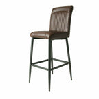 Brown Vegan Leather Barstool with Padded Backrest and Steel Base - Home Furniture Interiors