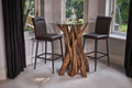 Brown Vegan Leather Barstool with Padded Backrest and Steel Base - Home Furniture Interiors