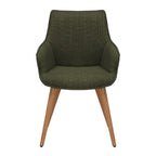 Green Twill Fabric Dining Chairs with Oak Finish Legs in Pair - Home Furniture Interiors