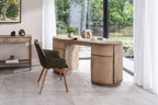 Green Twill Fabric Dining Chairs with Oak Finish Legs in Pair - Home Furniture Interiors