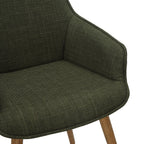 Green Twill Fabric Dining Chairs with Oak Finish Legs in Pair - Home Furniture Interiors