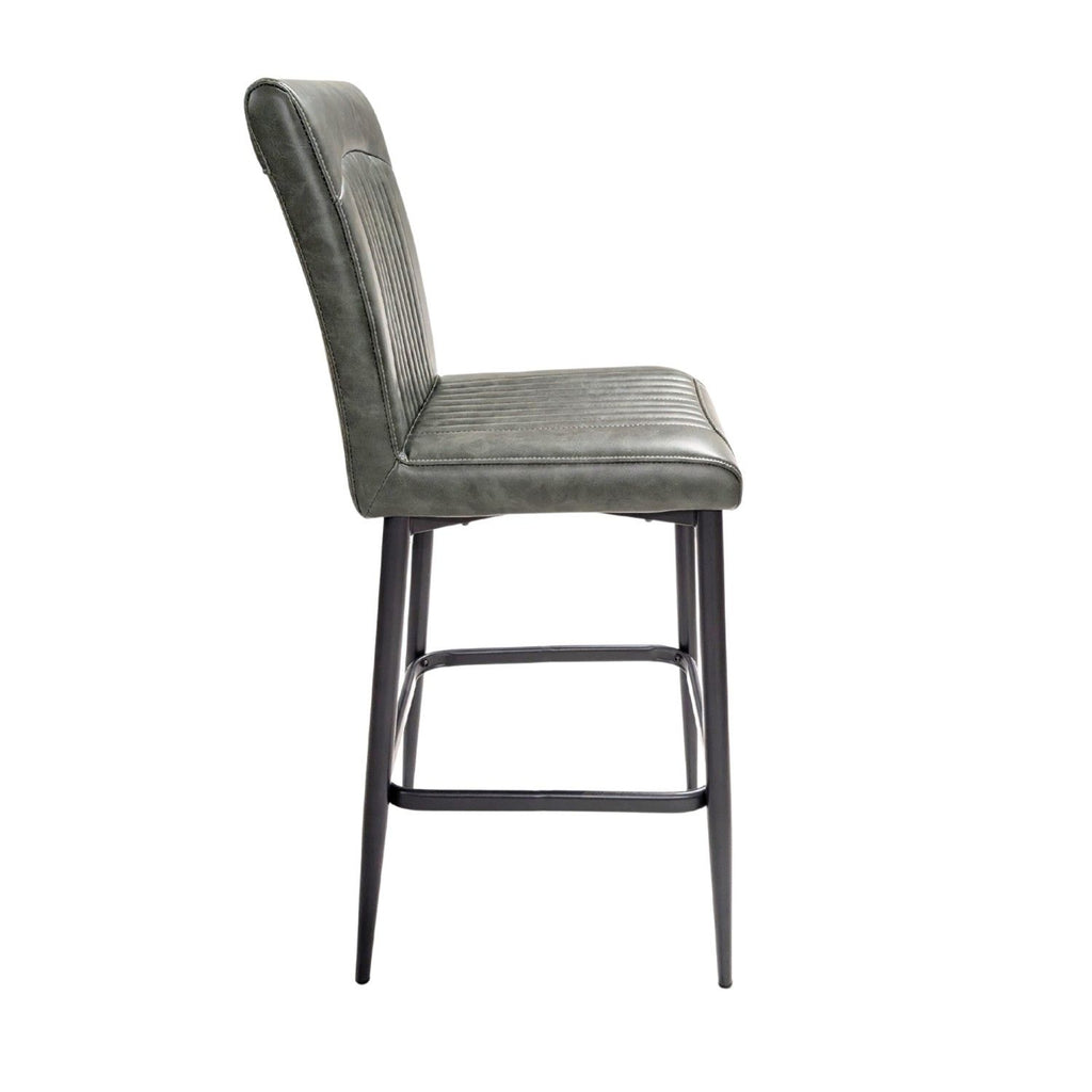 Green Vegan Leather Barstool with Sculpted Backrest and Steel Frame - Home Furniture Interiors