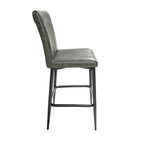 Green Vegan Leather Barstool with Sculpted Backrest and Steel Frame - Home Furniture Interiors