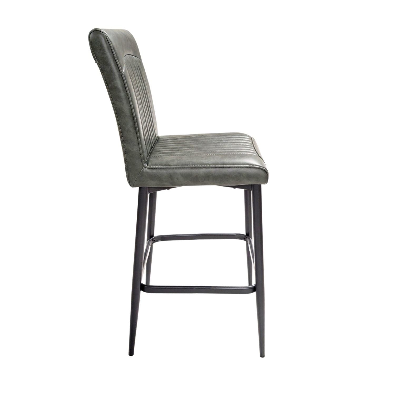 Green Vegan Leather Barstool with Sculpted Backrest and Steel Frame - Home Furniture Interiors