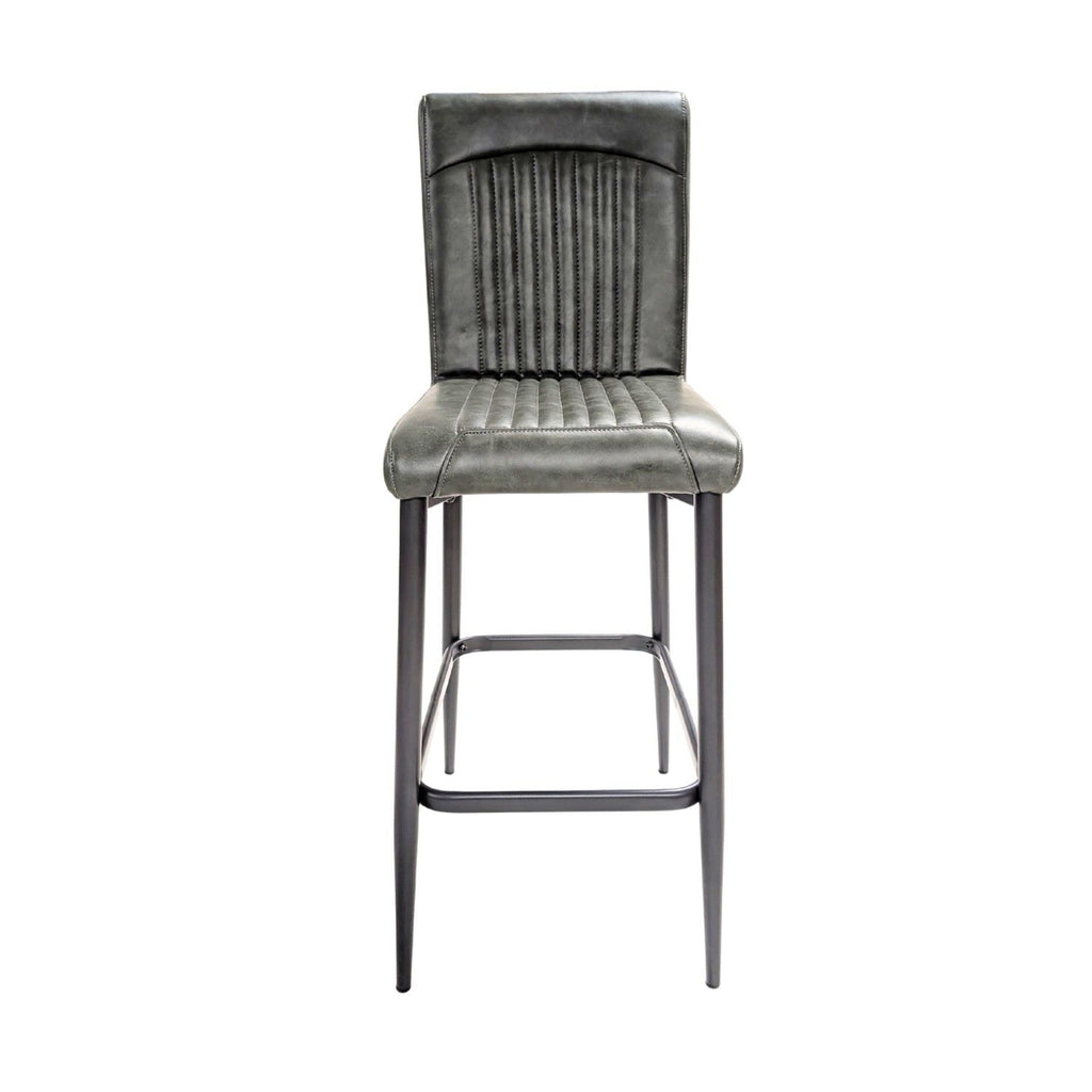 Green Vegan Leather Barstool with Sculpted Backrest and Steel Frame - Home Furniture Interiors