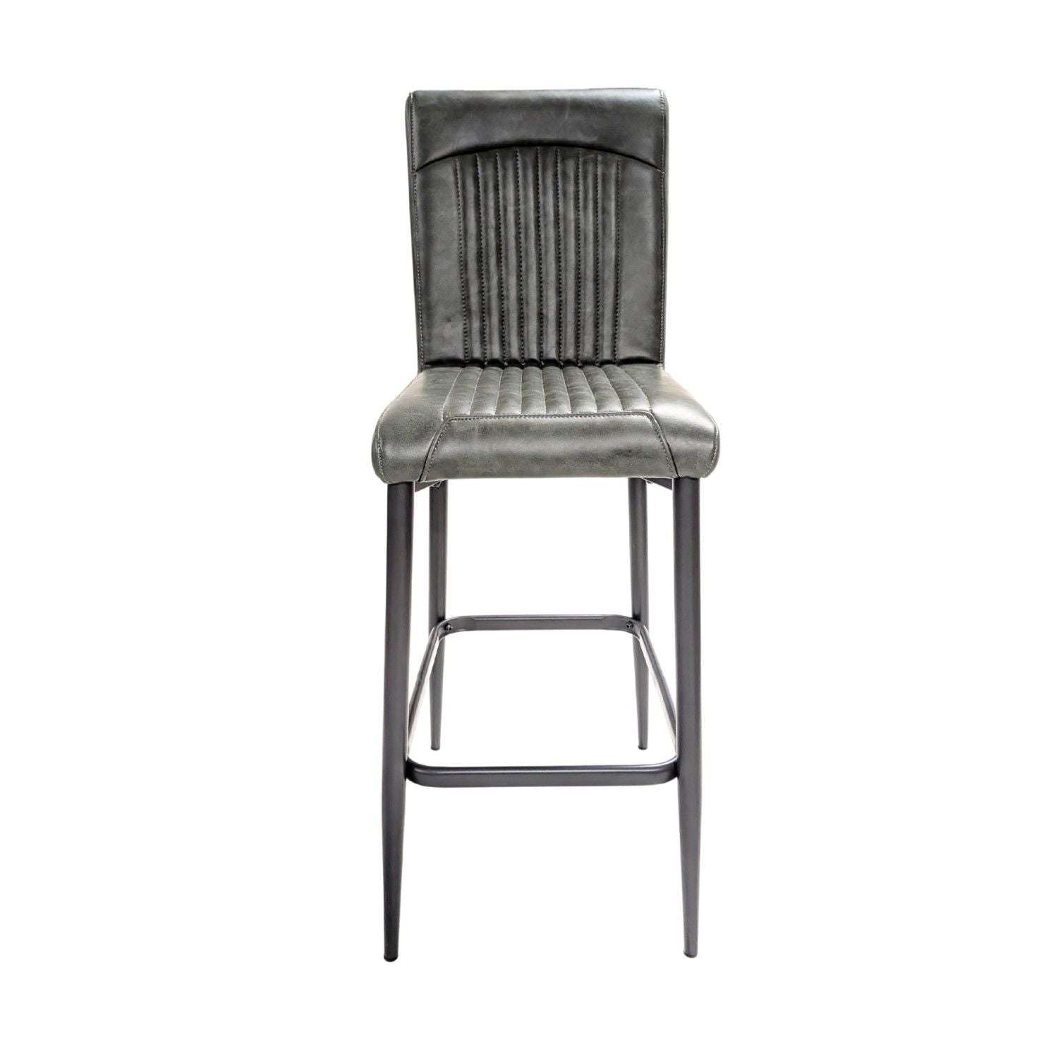 Green Vegan Leather Barstool with Sculpted Backrest and Steel Frame - Home Furniture Interiors