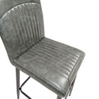 Green Vegan Leather Barstool with Sculpted Backrest and Steel Frame - Home Furniture Interiors