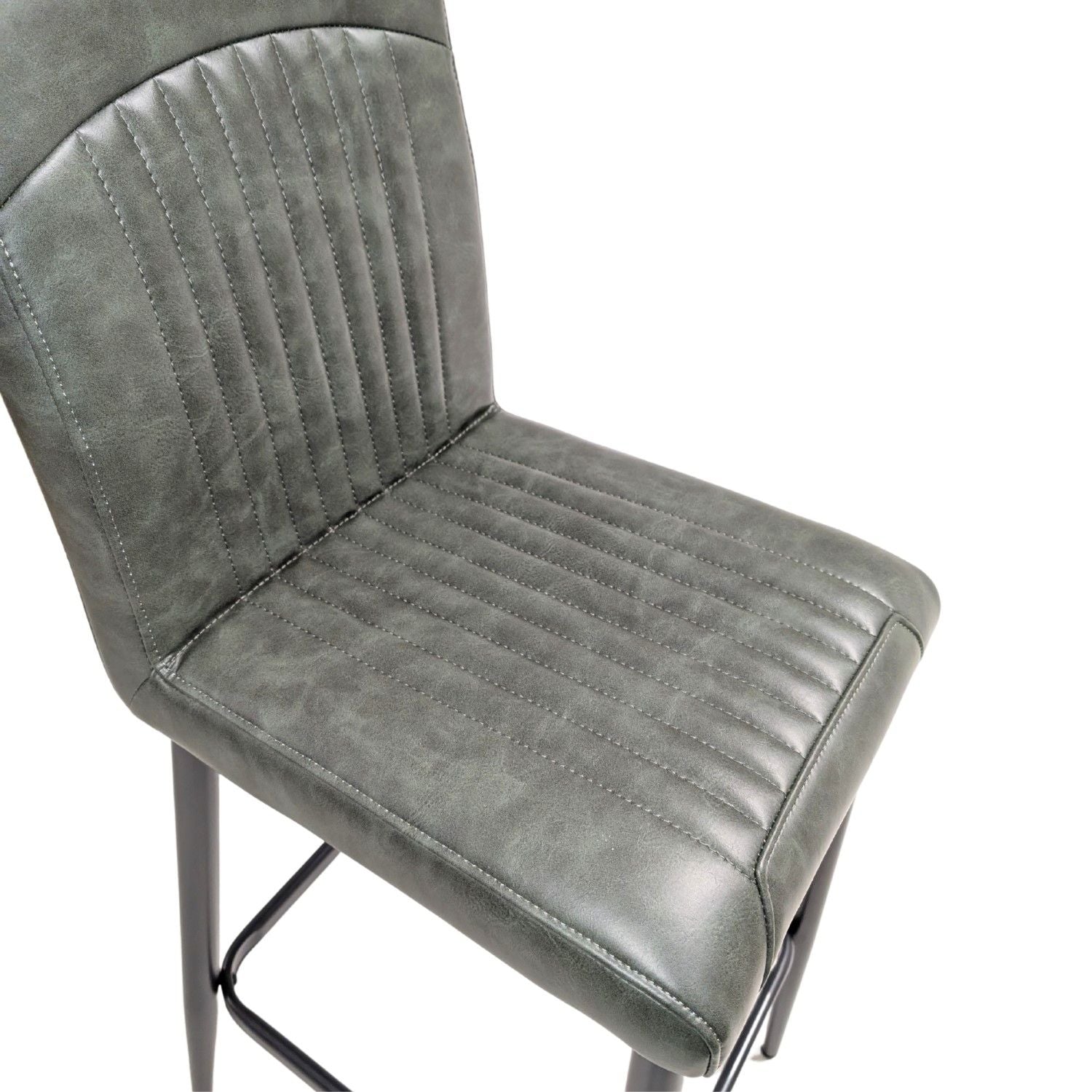 Green Vegan Leather Barstool with Sculpted Backrest and Steel Frame - Home Furniture Interiors
