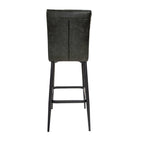 Green Vegan Leather Barstool with Sculpted Backrest and Steel Frame - Home Furniture Interiors