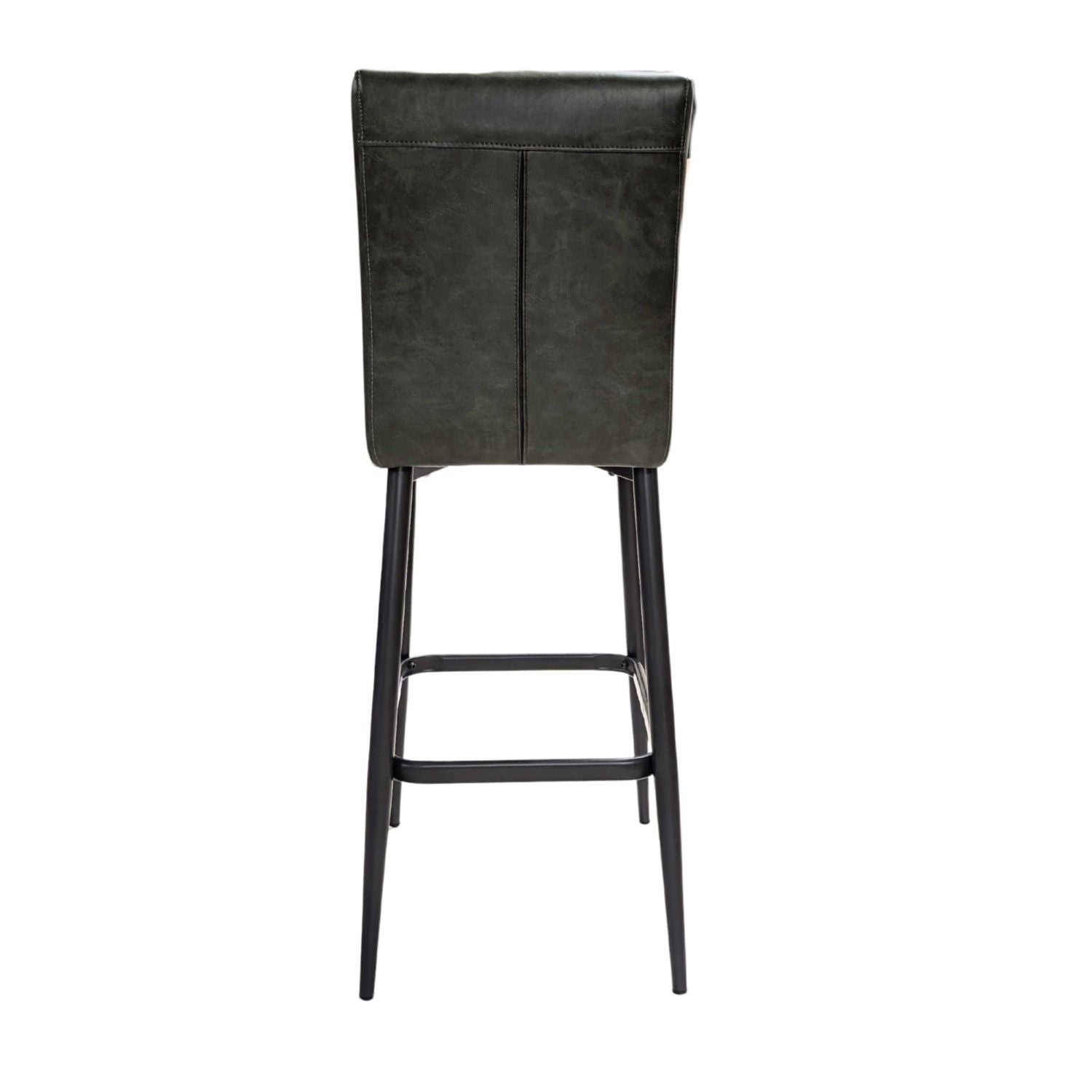 Green Vegan Leather Barstool with Sculpted Backrest and Steel Frame - Home Furniture Interiors