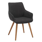 Grey Twill Fabric Dining Chairs with Oak Finish Legs in Pair