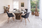 Grey Twill Fabric Dining Chairs with Oak Finish Legs in Pair - Home Furniture Interiors