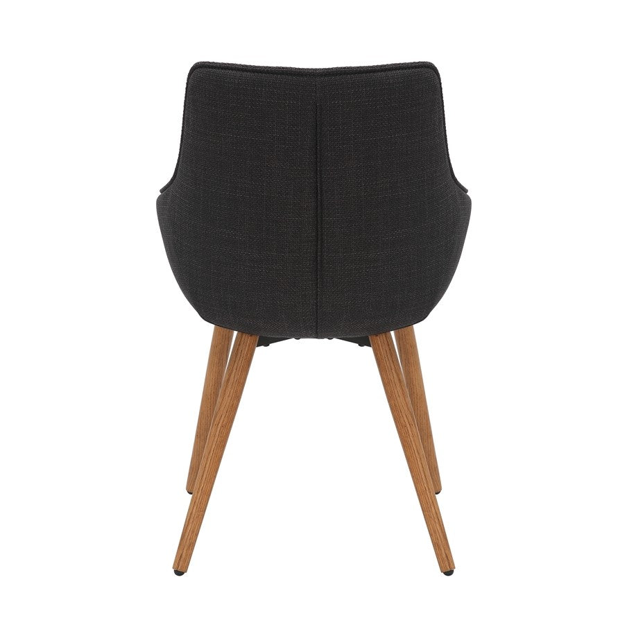 Grey Twill Fabric Dining Chairs with Oak Finish Legs in Pair - Home Furniture Interiors