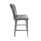 Grey Vegan Leather Barstool with Padded Backrest and Steel Base - Home Furniture Interiors
