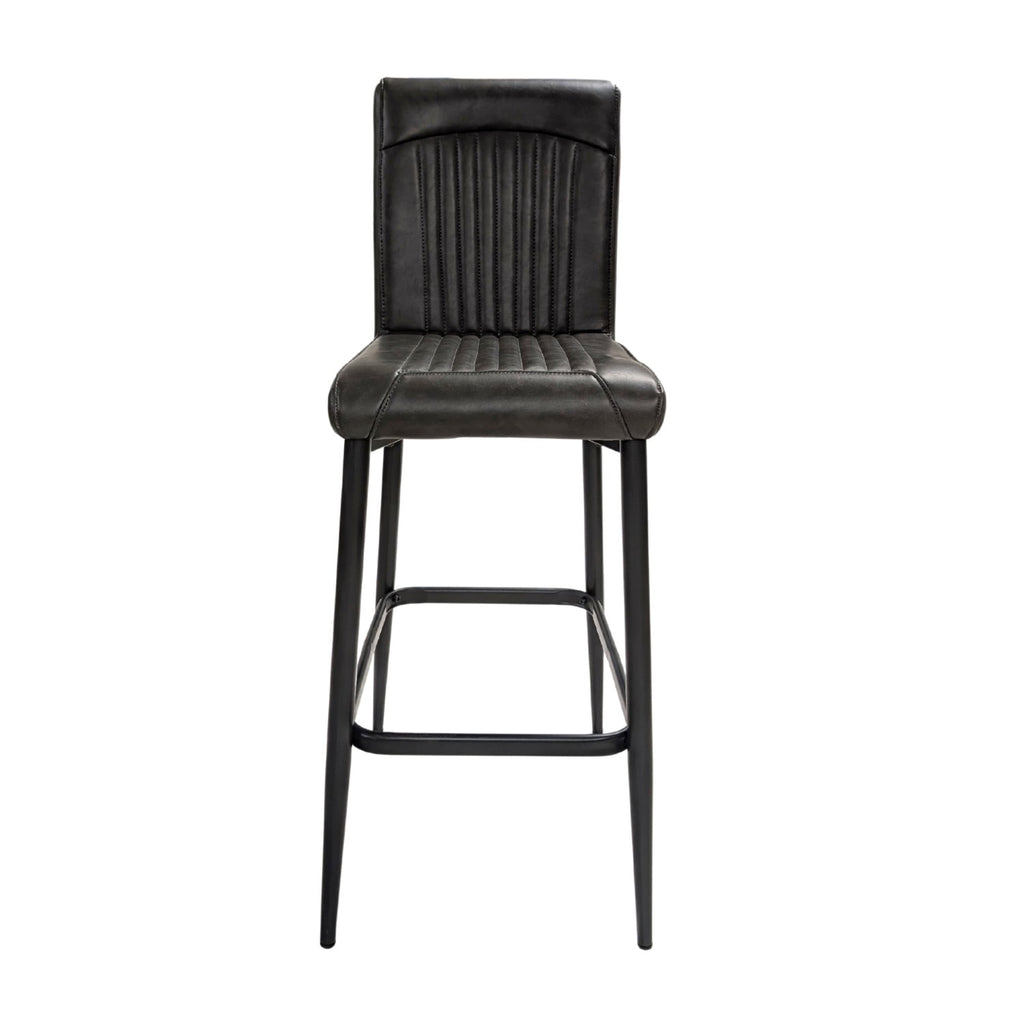 Grey Vegan Leather Barstool with Padded Backrest and Steel Base - Home Furniture Interiors