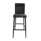 Grey Vegan Leather Barstool with Padded Backrest and Steel Base - Home Furniture Interiors