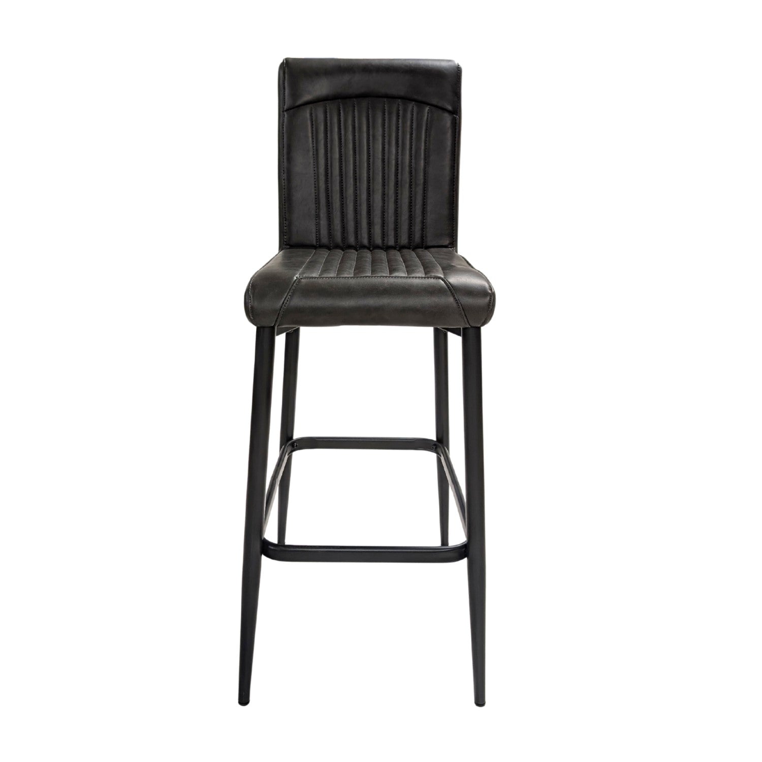 Grey Vegan Leather Barstool with Padded Backrest and Steel Base - Home Furniture Interiors