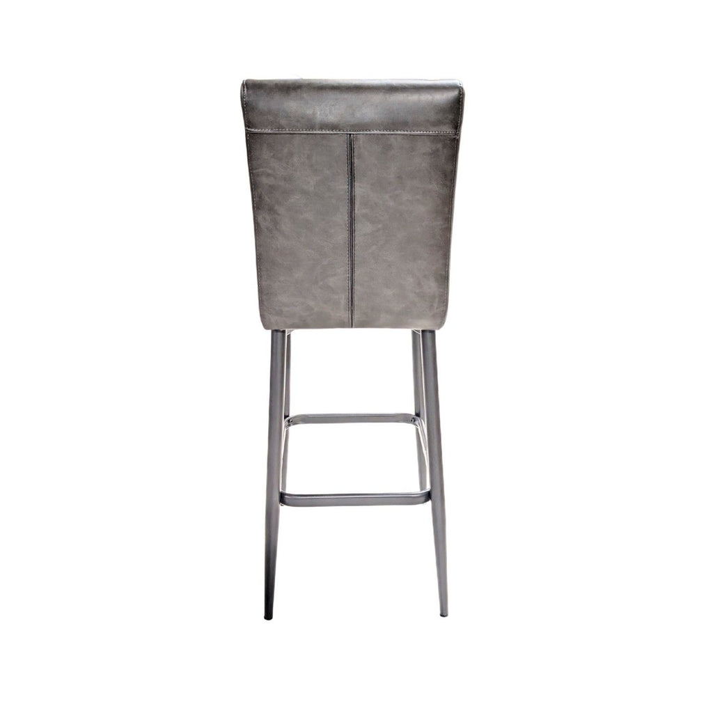 Grey Vegan Leather Barstool with Padded Backrest and Steel Base - Home Furniture Interiors